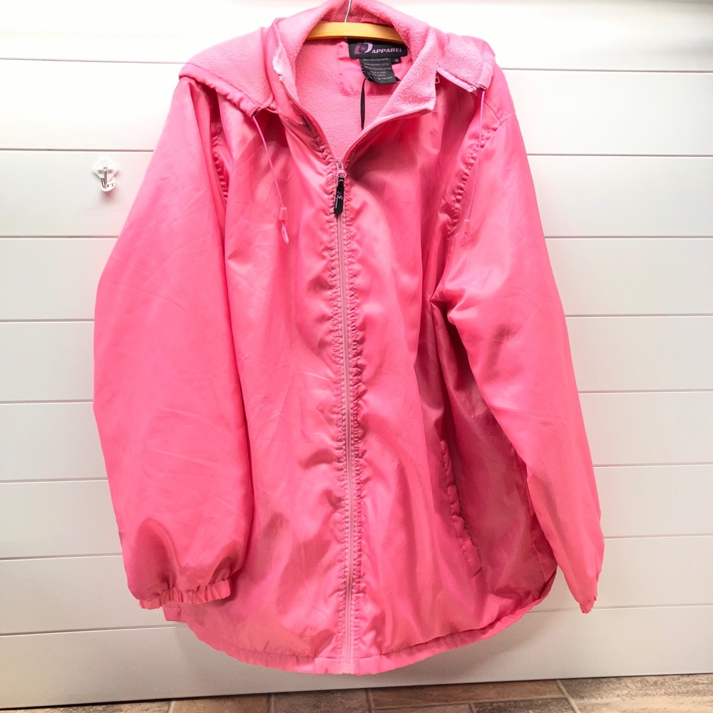 i5 Apparel Womens XL Pink Fleece Lined Windbreaker Jacket Detachable Hood Zip